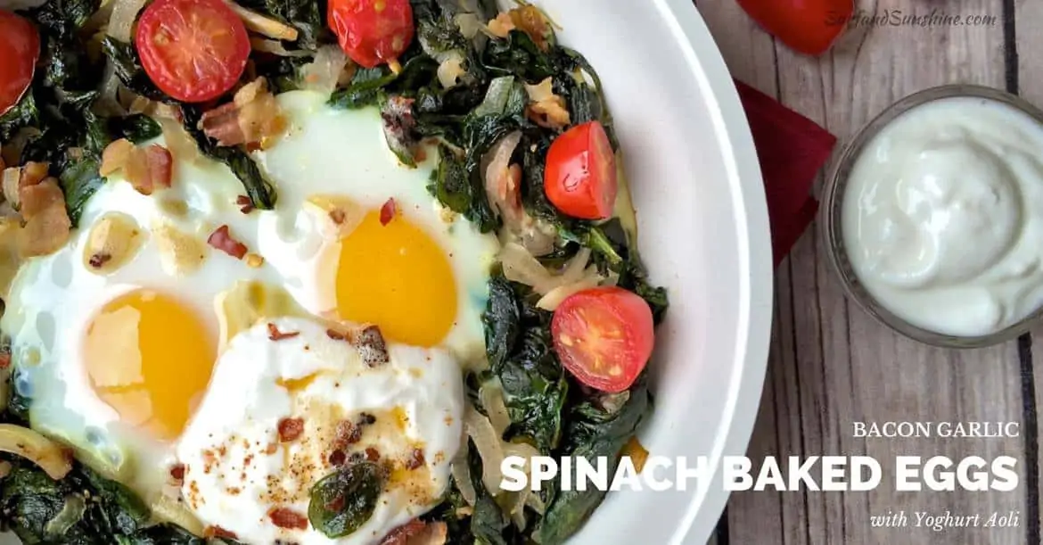 BACON GARLIC SPINACH BAKED EGGS WITH YOGURT