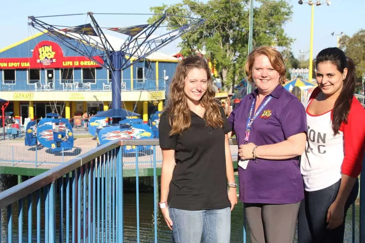 Overlooking Fun Spot USA with our hosts, Rochelle & Nori, along with a member of the Fun Spot USA management.