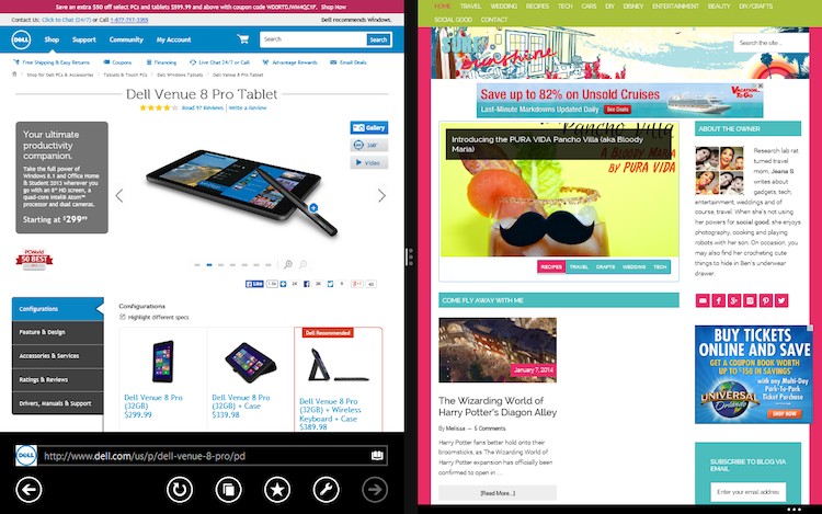 Dell Venue Pro 8 Split Screen