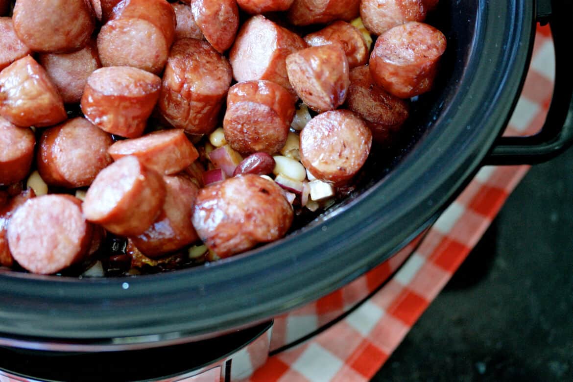 Crock Pot Kielbasa and BBQ Baked Beans Slow Cooker Recipe