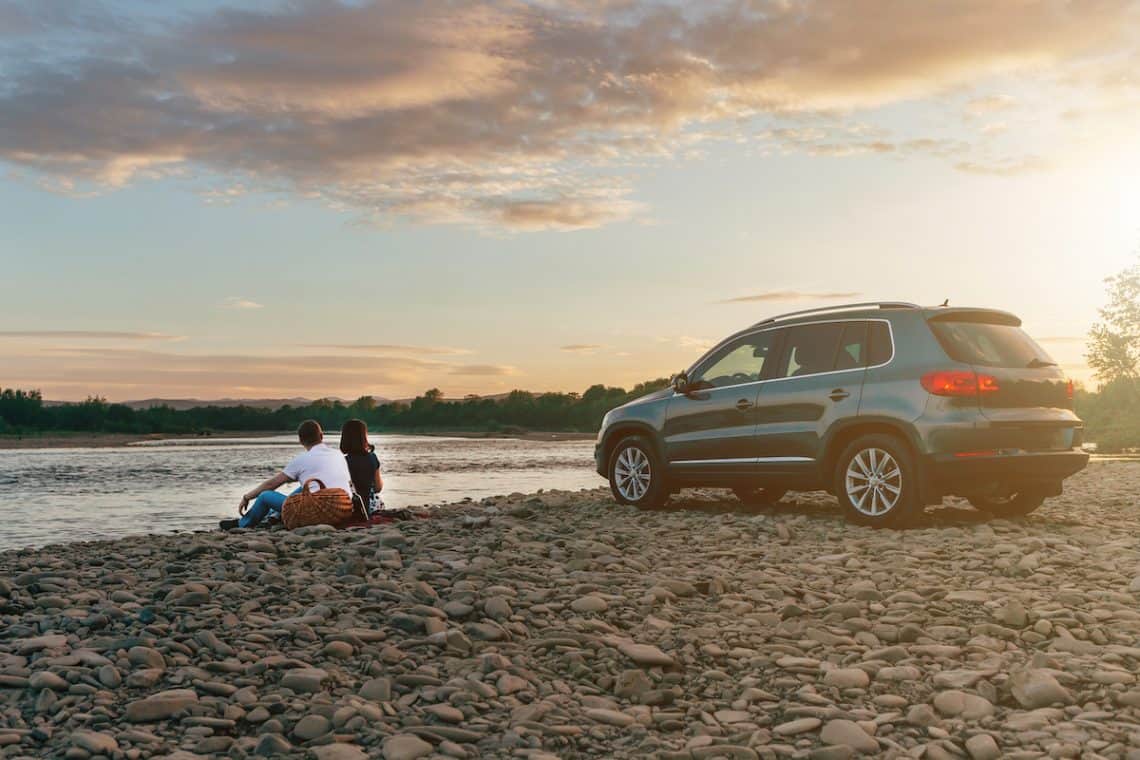 car rental beach couple