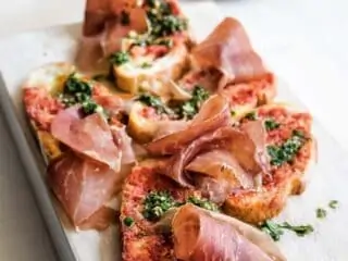 Tomato Bread with Serrano Ham and Parsley Pesto Recipe by Bobby Flay