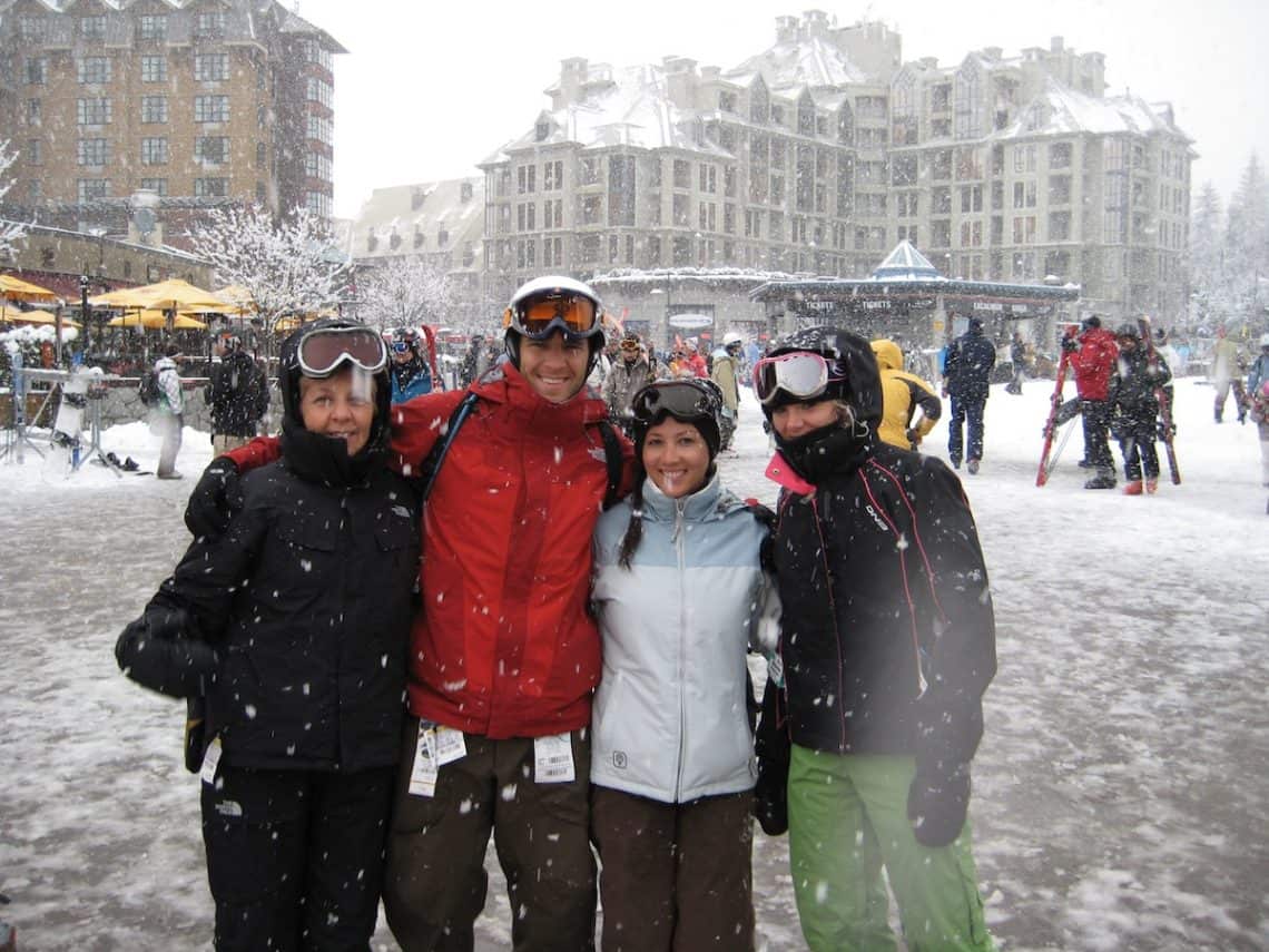 skiers in Whistler Village