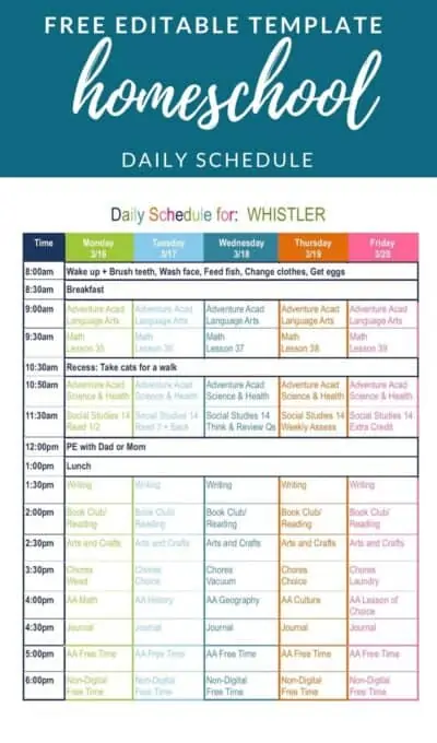 free editable homeschool schedule template