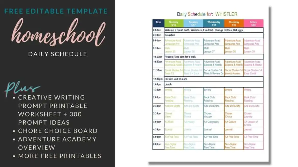 free editable homeschool schedule template