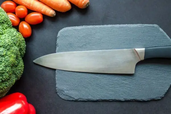 kitchen knife on slate board