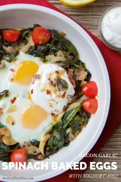 BACON GARLIC SPINACH BAKED EGGS