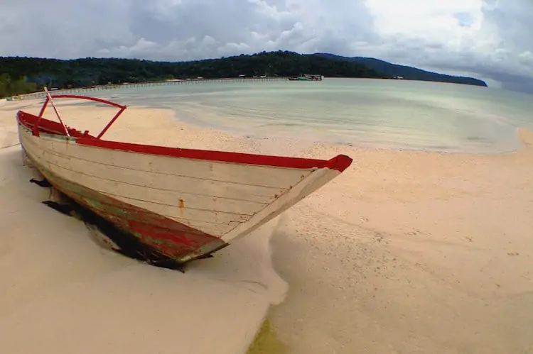 Koh Rong Cambodia boat on beach