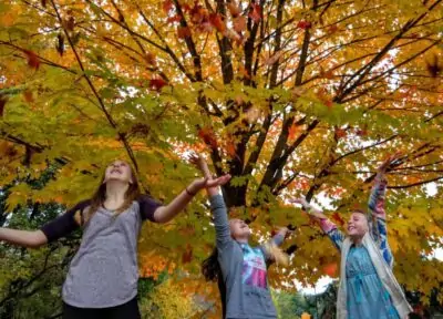 girls with leaves